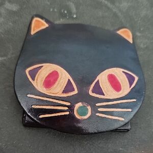 Black Cat Leather Coin Purse